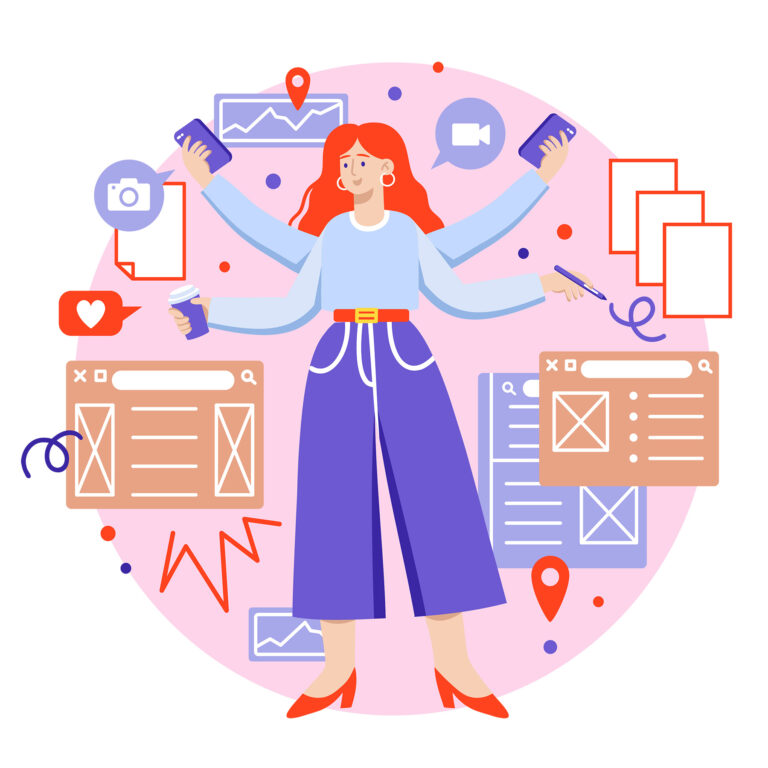 Illustration einer Frau, die Multi Tasking fähig ist
